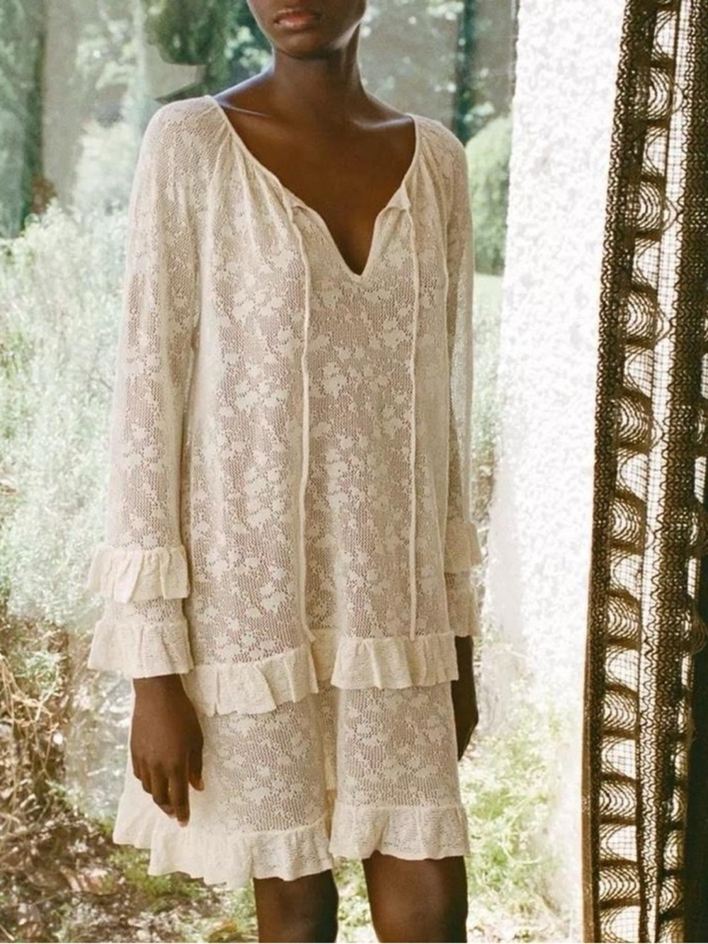 NWT Zara Boho Cream Lace Crochet Coverup Dress Size Small